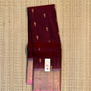 Majestic Wine & Blush Pink Kanjivaram Silk Saree with Gold Zari Buttas