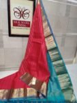 Rani Pink Pure Silk Gold Zari Kanchipuram Saree with Aqua Blue Contrast Pallu