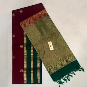 Elegant Maroon & Emerald Green Gold Zari Kanchipuram Silk Saree
