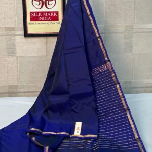Ink Blue Kanjivaram Pure Silk Saree | Silk Mark Certified Striped