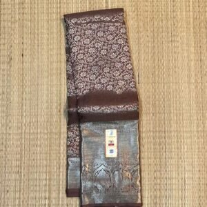 Classic Coffee Brown Kanchipuram Pure Silk Saree with Silver Zari Floral Weave