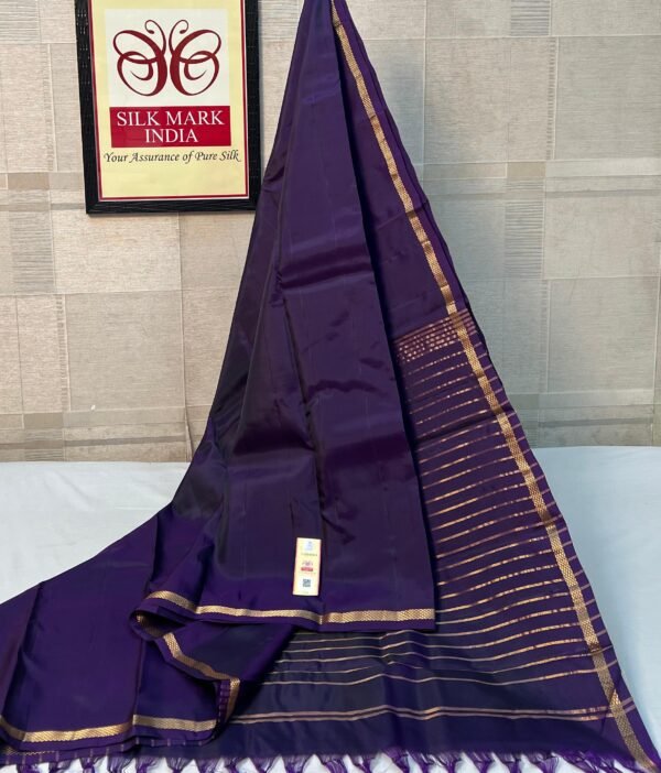Deep Jamun Purple Pure Silk Saree with Fine Gold Zari Border