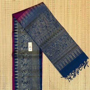 Royal Magenta & Navy Blue Gold Zari Turning Kanchipuram Silk Saree