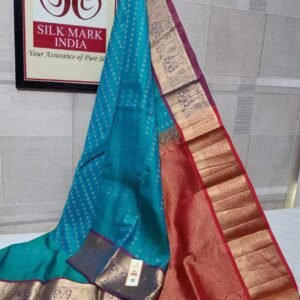Sky Blue Pure Silk Gold Zari Kanchipuram Saree with Contrast Red Pallu