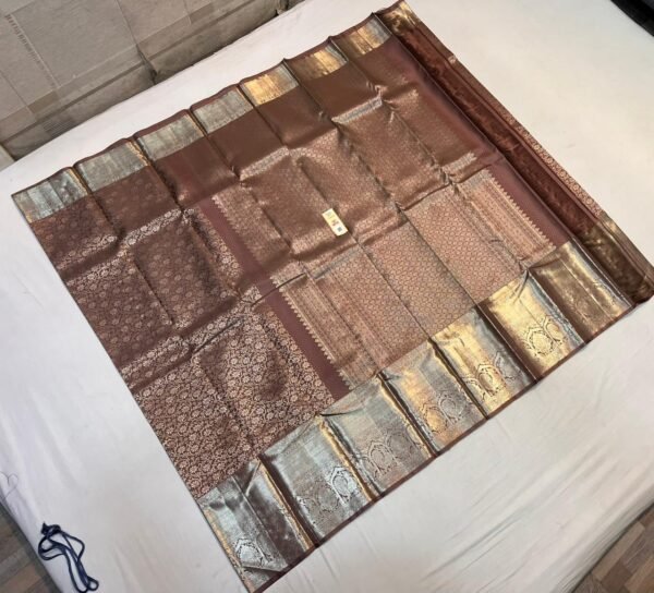 Classic Coffee Brown Kanchipuram Pure Silk Saree with Silver Zari Floral Weave