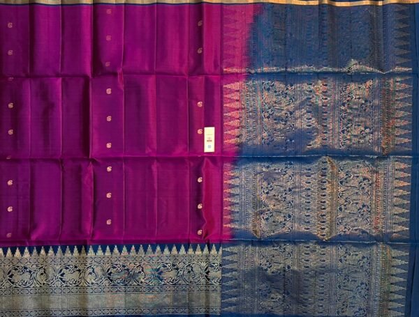 Royal Magenta & Navy Blue Gold Zari Turning Kanchipuram Silk Saree