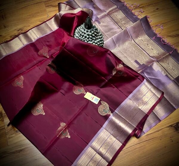 Royal Wine Purple Kanchipuram Silk Saree with Gold Zari Border