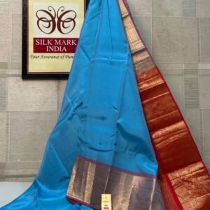 Enchanting Sky Blue Soft Silk Saree with Crimson Red Gold Zari Border & Pallu