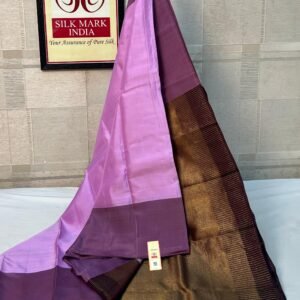 Soft Lavender Pink Pure Silk Saree with Contrast Wine Purple Zari Border