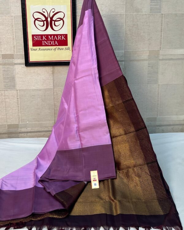 Soft Lavender Pink Pure Silk Saree with Contrast Wine Purple Zari Border
