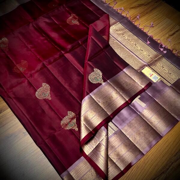 Royal Wine Purple Kanchipuram Silk Saree with Gold Zari Border