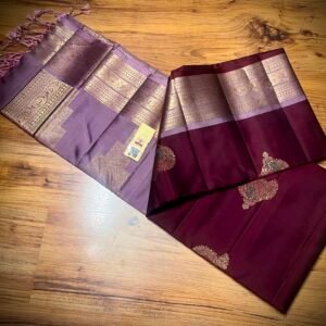 Royal Wine Purple Kanchipuram Silk Saree with Gold Zari Border
