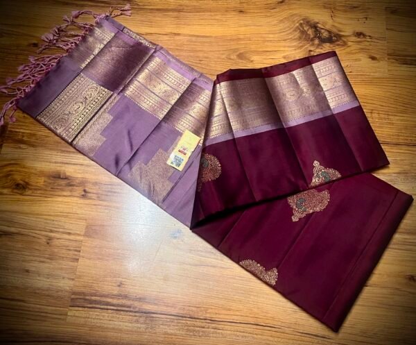 Royal Wine Purple Kanchipuram Silk Saree with Gold Zari Border