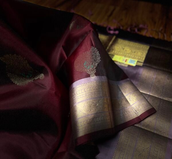 Royal Wine Purple Kanchipuram Silk Saree with Gold Zari Border