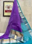Enchanting Violet Purple Soft Silk Saree with Feroza Turquoise Silver Zari Korvai Border & Pallu