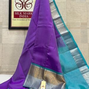 Enchanting Violet Purple Soft Silk Saree with Feroza Turquoise Silver Zari Korvai Border & Pallu