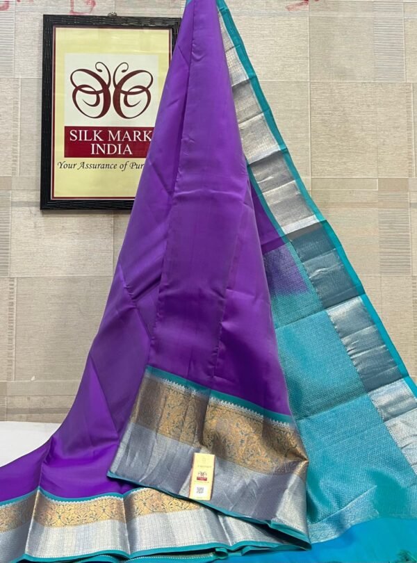 Enchanting Violet Purple Soft Silk Saree with Feroza Turquoise Silver Zari Korvai Border & Pallu
