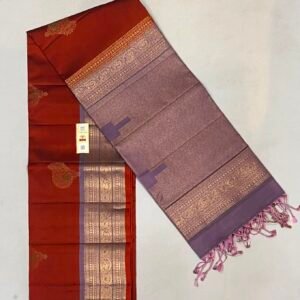 Traditional Rust Orange Kanchipuram Silk Saree with Gold Zari Motifs
