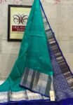 Stunning Teal Rama Green Soft Silk Saree with Royal Blue Silver Zari Korvai Border & Pallu