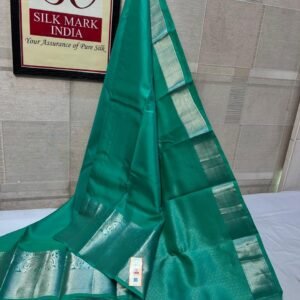 Enchanting Emerald Green Soft Silk Saree with Matching Border & Self Silver Zari Pallu