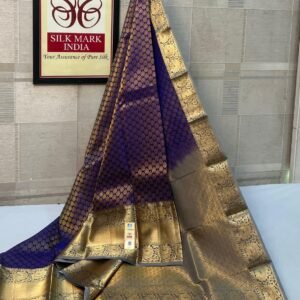 Majestic Royal Blue & Charcoal Grey Pure Silk Saree with Rich Gold Zari Border