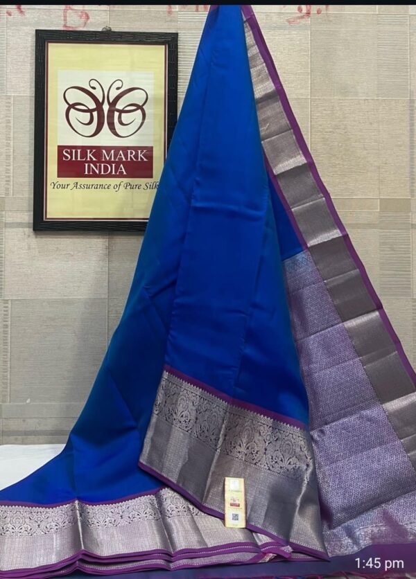 Regal Royal Blue Soft Silk Saree with Elegant Silver Zari Border & Pallu