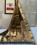 Enchanting Deep Bottle Green & Charcoal Grey Pure Silk Saree with Rich Gold Zari Border