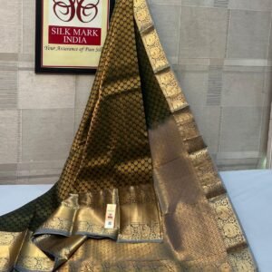 Enchanting Deep Bottle Green & Charcoal Grey Pure Silk Saree with Rich Gold Zari Border