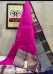 Radiant Magenta Pink Soft Silk Saree with Midnight Navy Silver Zari Korvai Border & Pallu
