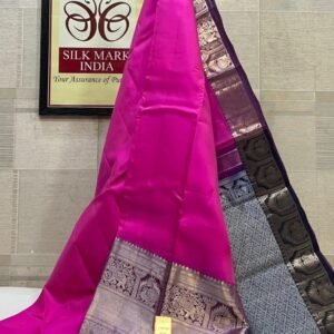 Radiant Magenta Pink Soft Silk Saree with Midnight Navy Silver Zari Korvai Border & Pallu