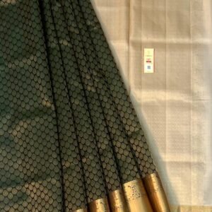 Deep Bottle Green & Cream Pure Silk Saree with Elegant Gold Zari Brocade