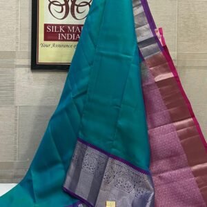 Exquisite Teal Rama Blue Soft Silk Saree with Magenta Pink Silver Zari Border & Pallu