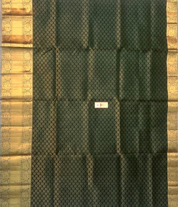 Deep Bottle Green & Cream Pure Silk Saree with Elegant Gold Zari Brocade