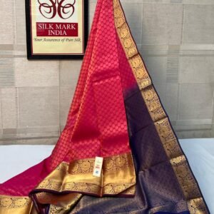 Vibrant Rani Pink & Deep Navy Blue Pure Silk Saree with Rich Gold Zari Border