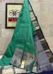 Stunning Pastel Mint Green Soft Silk Saree with Midnight Navy Silver Zari Korvai Border & Pallu