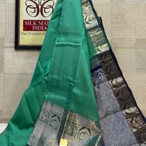 Stunning Pastel Mint Green Soft Silk Saree with Midnight Navy Silver Zari Korvai Border & Pallu