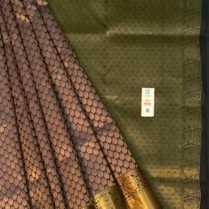 Antique Mauve & Olive Green Pure Silk Saree with Rich Gold Zari Border