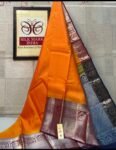 Radiant Mustard Orange Soft Silk Saree with Midnight Navy Silver Zari Korvai Border & Pallu