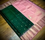 Emerald Green & Baby Pink Kanjivaram Silk Saree with Gold Zari Buttas