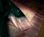 Emerald Green & Baby Pink Kanjivaram Silk Saree with Gold Zari Buttas