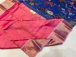 Vibrant Pink Silk Saree featuring Royal Blue Garden Floral Digital Print Pallu & Gold Zari Brocade