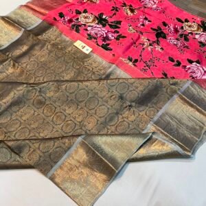 Dual-Charm Woven Silk Saree with Rich Gold Zari Brocade & Vibrant Floral Printed Pallu