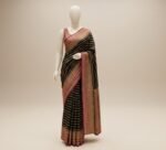 Elegant Black Gold Zari Georgette Saree with Contrast Magenta Rich Woven Border & Floral Pallu