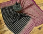 Elegant Black Gold Zari Georgette Saree with Contrast Magenta Rich Woven Border & Floral Pallu