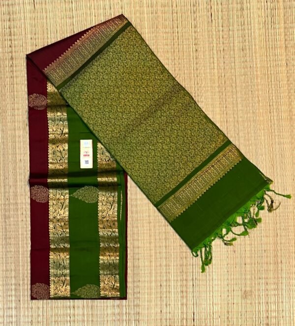 Elegant Maroon & Parrot Green Gold Zari Woven Traditional Silk Saree