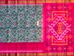 Handwoven Grey & Rani Pink Pochampally Ikat Silk Saree with Traditional Geometric Motifs and Rich Zari Border