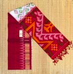 Handwoven White & Rani Pink Pochampally Ikat Silk Saree with Traditional Geometric Motifs and Zari Border