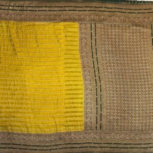 Elegant Mustard Yellow Gold Zari Georgette Saree with Contrast Deep Green Rich Woven Border & Designer Pallu