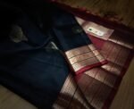 Elegant Black and Rich Maroon Soft Silk Saree with Intricate Gold Zari Motifs and Traditional Border