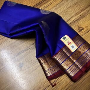 Royal Blue Silk Saree with Maroon Pallu and Rich Gold Zari Border